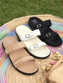 Best Damskie klapki eko skórzane EcoTwins Slides Klapki Płaskie