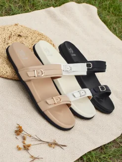 Best Damskie klapki eko skórzane EcoTwins Slides Klapki Płaskie