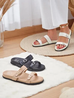 Best Damskie klapki eko skórzane EcoTwins Slides Klapki Płaskie