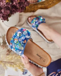 Damskie klapki z kryształkami Loassa Klapki Płaskie