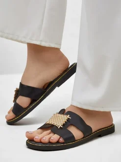 Online Damskie klapki z ozdobą Crattes Ugc|Klapki Płaskie