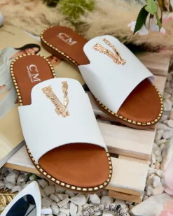 Outlet Damskie klapki z eko skóry Cemenna Klapki Płaskie