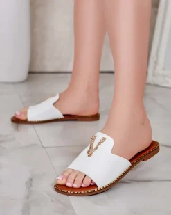 Outlet Damskie klapki z eko skóry Cemenna Klapki Płaskie