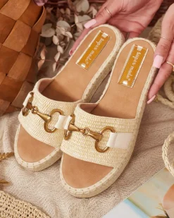 Online Damskie klapki z ozdobnym wzorem Abic Klapki Płaskie