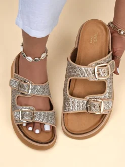 Sale Damskie klapki na platformie Nora Woven Klapki Płaskie