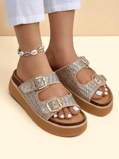 Sale Damskie klapki na platformie Nora Woven Klapki Płaskie