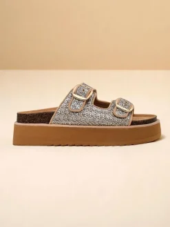 Sale Damskie klapki na platformie Nora Woven Klapki Płaskie