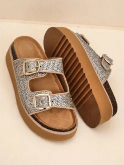 Sale Damskie klapki na platformie Nora Woven Klapki Płaskie