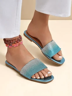 Damskie klapki z cyrkoniami ShinyGlow Klapki Płaskie