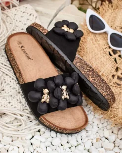 Online Damskie klapki ze złotymi misiami i kwiatkami Isaralle Klapki Płaskie