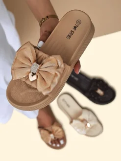 Clearance Damskie klapki na platformie z kokardką Sento Pace Klapki Płaskie
