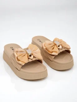 Clearance Damskie klapki na platformie z kokardką Sento Pace Klapki Płaskie
