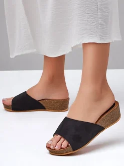 Online Damskie klapki na niskim koturnie Maderas Klapki Na Obcasie