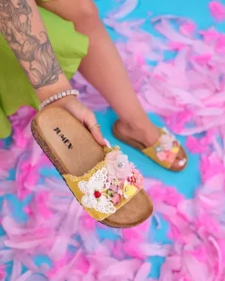 Hot Damskie klapki z tkaninowymi kwiatami w kolorze m Ososi Klapki Płaskie