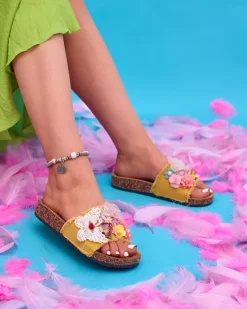 Hot Damskie klapki z tkaninowymi kwiatami w kolorze m Ososi Klapki Płaskie