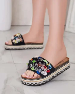 Online Damskie klapki z kryształkami Loassa Klapki Płaskie