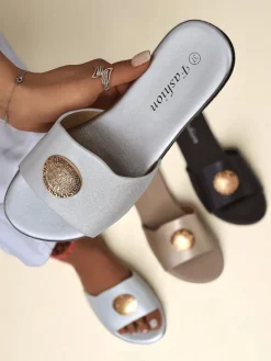 New Damskie klapki na płaskiej podeszwie Golden Slip Klapki Płaskie
