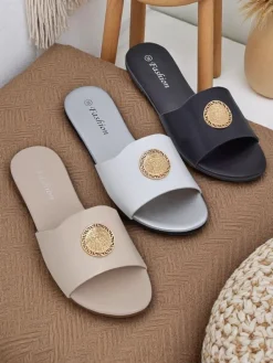 New Damskie klapki na płaskiej podeszwie Golden Slip Klapki Płaskie