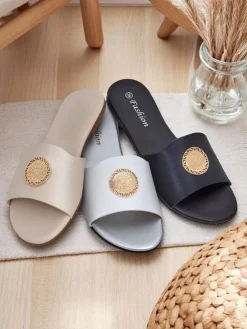 New Damskie klapki na płaskiej podeszwie Golden Slip Klapki Płaskie