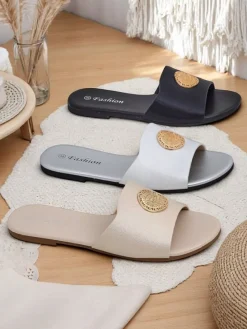 New Damskie klapki na płaskiej podeszwie Golden Slip Klapki Płaskie