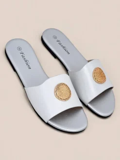 New Damskie klapki na płaskiej podeszwie Golden Slip Klapki Płaskie