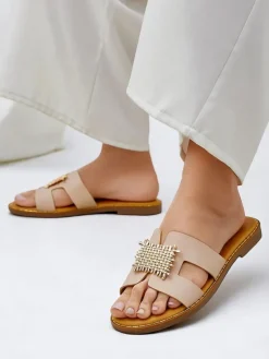 Damskie klapki z ozdobą Crattes Klapki Płaskie