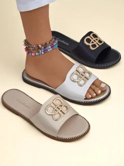 Damskie klapki na płaskiej podeszwie Aura Gold Klapki Płaskie