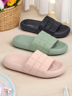 Sale Damskie klapki na płaskiej podeszwie Quilt Walk Klapki Płaskie