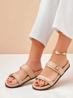 New Damskie klapki eko skórzane EcoTwins Slides Klapki Płaskie