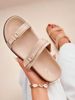 New Damskie klapki eko skórzane EcoTwins Slides Klapki Płaskie