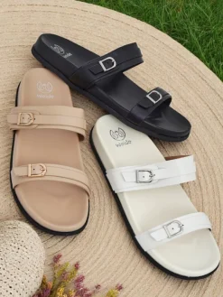 New Damskie klapki eko skórzane EcoTwins Slides Klapki Płaskie