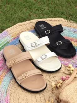 New Damskie klapki eko skórzane EcoTwins Slides Klapki Płaskie