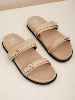 New Damskie klapki eko skórzane EcoTwins Slides Klapki Płaskie