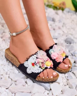 Best Damskie klapki z tkaninowymi kwiatami w kolorze m Ososi Klapki Płaskie