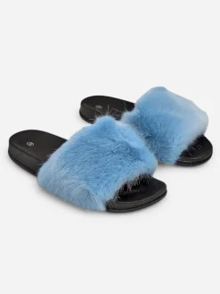 Sale Damskie klapki z futerkiem Nonna Klapki Płaskie