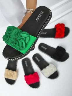 Clearance Damskie klapki na płaskiej podeszwie Flora Verde Klapki Płaskie