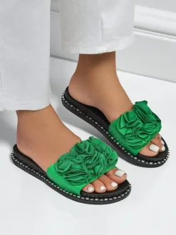 Clearance Damskie klapki na płaskiej podeszwie Flora Verde Klapki Płaskie