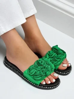 Clearance Damskie klapki na płaskiej podeszwie Flora Verde Klapki Płaskie