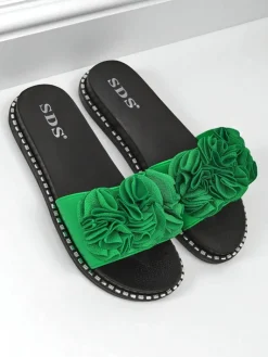 Clearance Damskie klapki na płaskiej podeszwie Flora Verde Klapki Płaskie