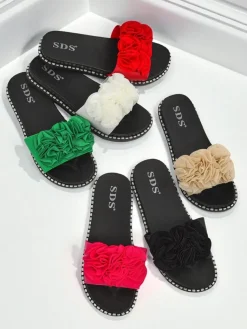 Clearance Damskie klapki na płaskiej podeszwie Flora Verde Klapki Płaskie