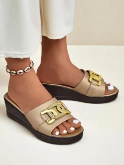 Outlet Damskie klapki na koturnie Nolia Klapki Na Obcasie