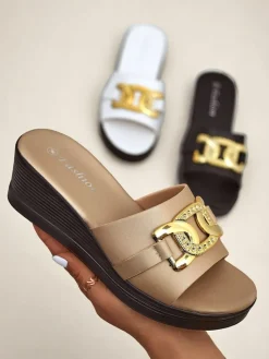 Outlet Damskie klapki na koturnie Nolia Klapki Na Obcasie