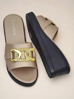 Outlet Damskie klapki na koturnie Nolia Klapki Na Obcasie