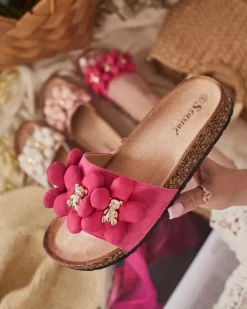 New Damskie klapki ze złotymi misiami i kwiatkami Isaralle Klapki Płaskie