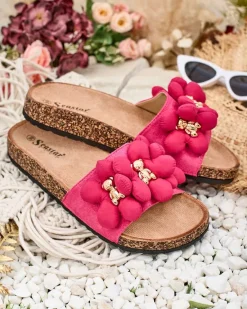 New Damskie klapki ze złotymi misiami i kwiatkami Isaralle Klapki Płaskie