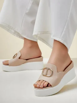 New Damskie klapki na koturnie Daffin Klapki Na Obcasie