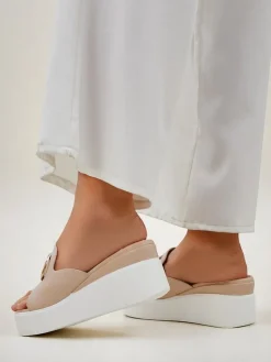 New Damskie klapki na koturnie Daffin Klapki Na Obcasie