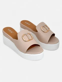 New Damskie klapki na koturnie Daffin Klapki Na Obcasie