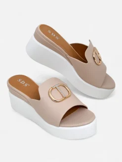 New Damskie klapki na koturnie Daffin Klapki Na Obcasie