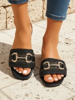 Best Damskie klapki plecione z ozdobą Aeterna Klapki Płaskie